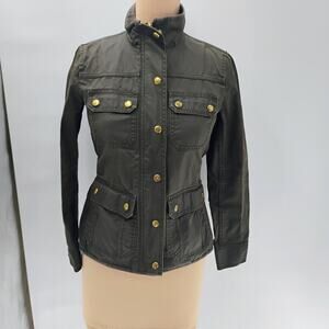 J CREW WOMEN Size XS Olive Green Trim Full Zip + Snap Long Sleeve Utility Jacket
